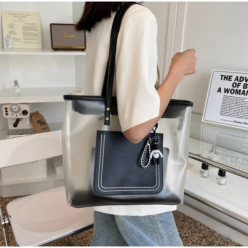 Transparent Jelly Zipper Tote Bag Large Capacity High-quality Texture Handbag Fashionable Luxury Ladies Commuter Shoulder Bag