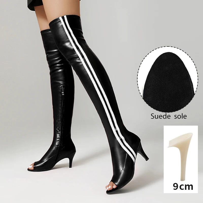 Elastic Stiletto High Heel Knee-High Dance Boots for Women