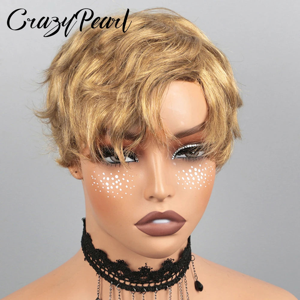 Light Brown Glueless Pixie Cut Human Hair Wig for Women