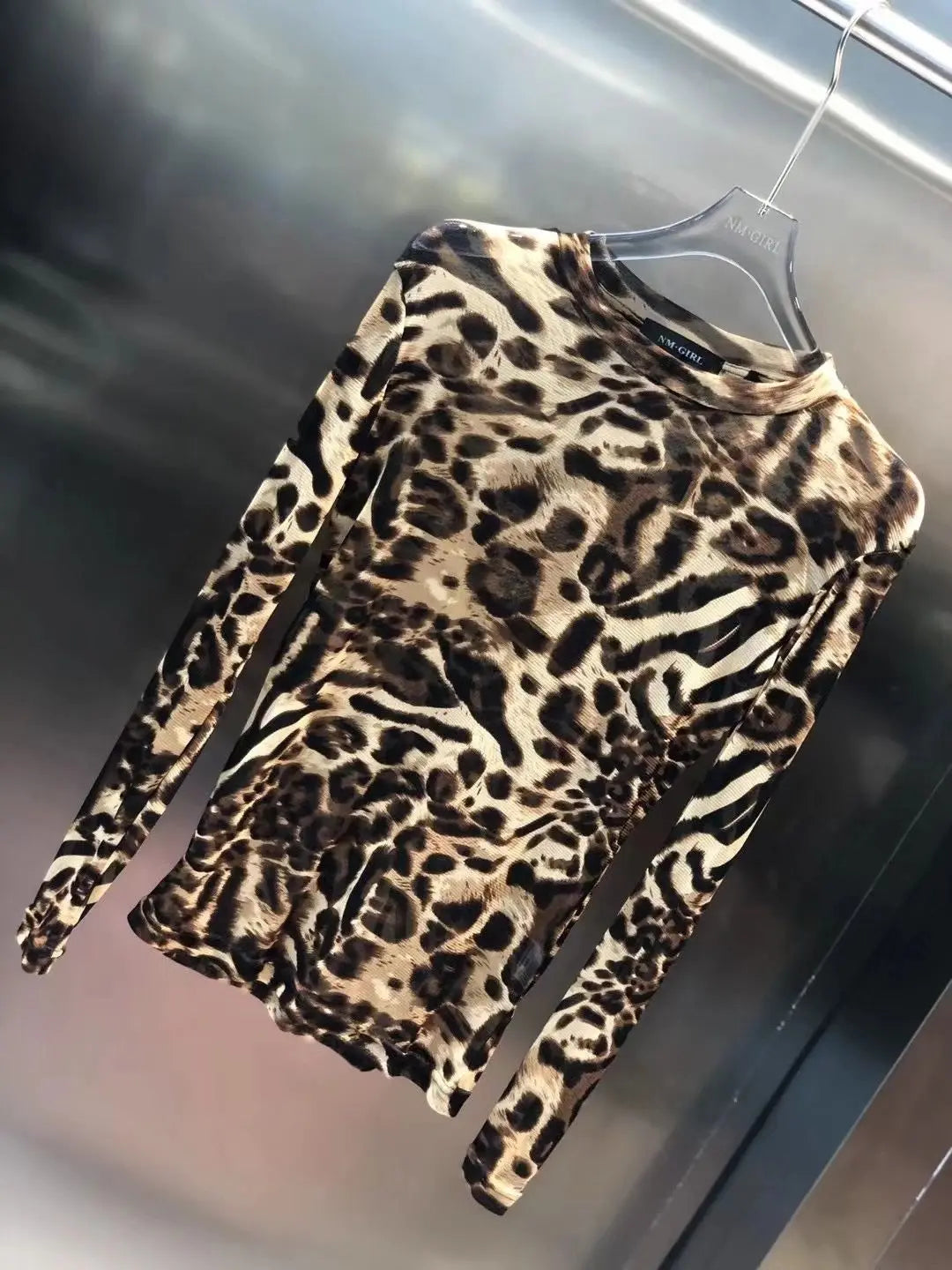 Top Female Mesh Leopard Print Women's Long Sleeve T-shirt Mature Spring Autumn Sexy Korean Reviews Many Clothes Japanese Vintage