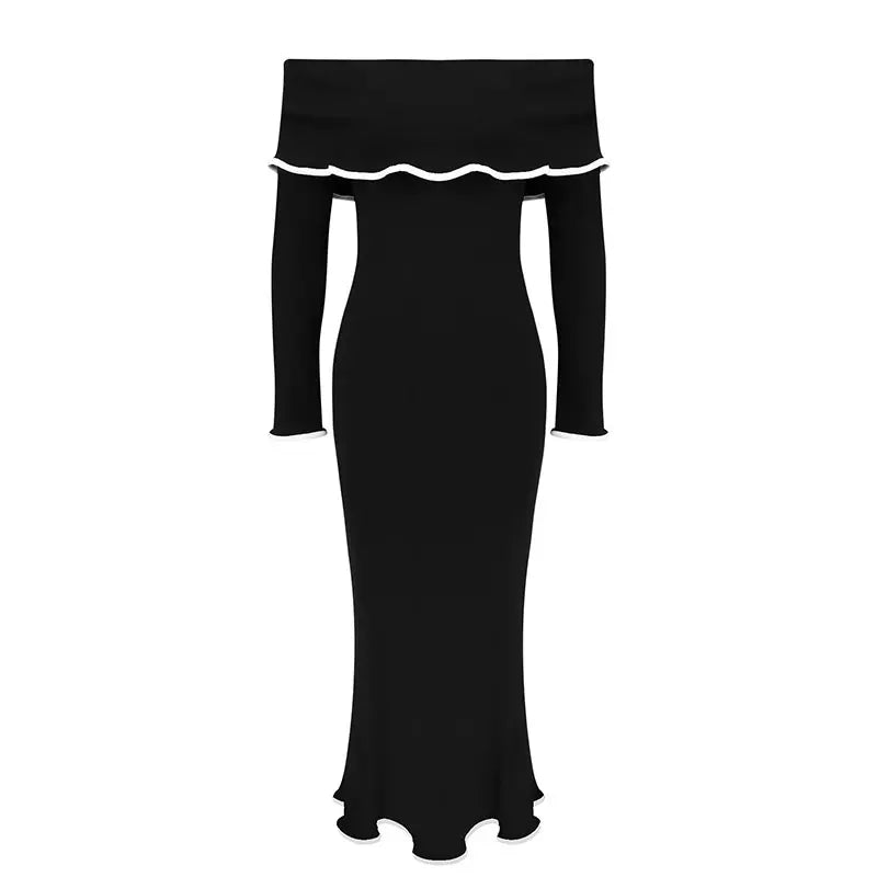 Women New Dresses Spring Fashion Long Sleeves High Quality Maxi Dress Black Sexy Backless Strapless Lady Elegant Dress Clothing