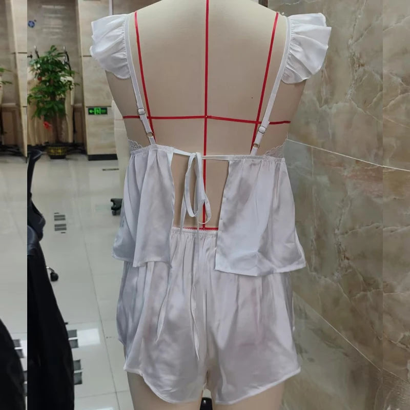 Elegant Silk Sleepwear Set With Babydoll Camisole For Women