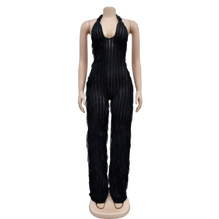 Elegant Jumpsuit for Women Streetwear Fashion Solid Backless Deep V-neck Sleeveless Conjoined Body Pants Y2k Summer 2025 New