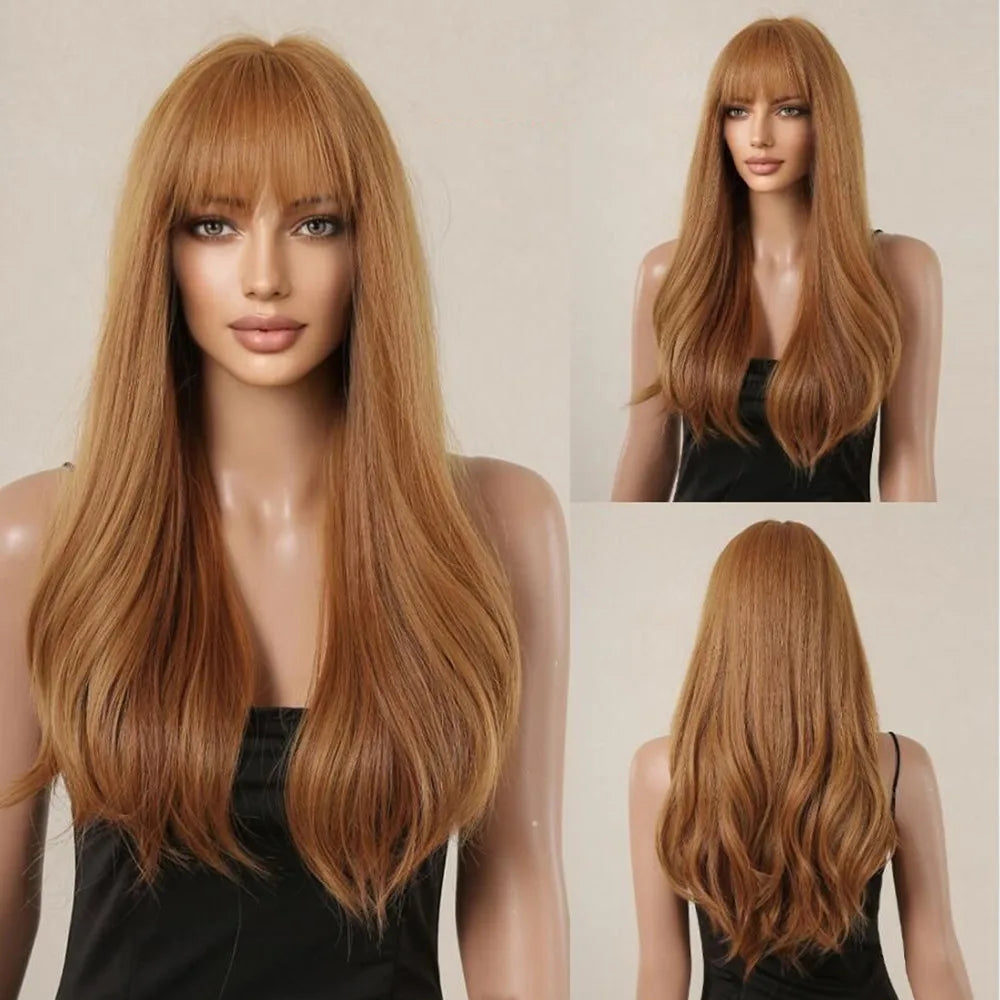 Ombre Blonde Long Wavy Wig With Bangs for Women