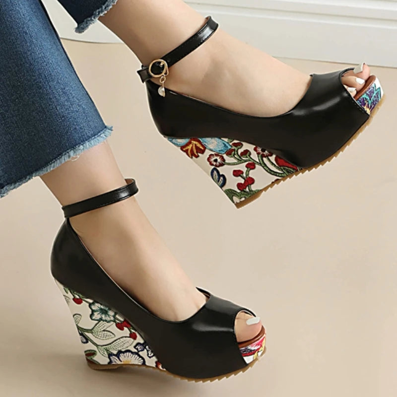 Strappy Buckle Platform Wedges