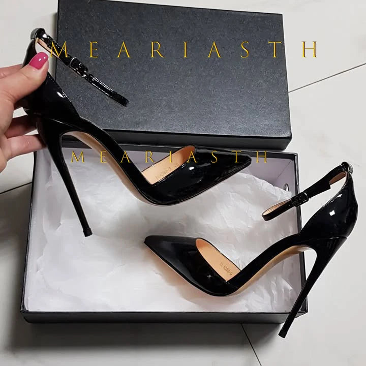 Sleek Black Patent Leather Pointed Toe Pumps for Women