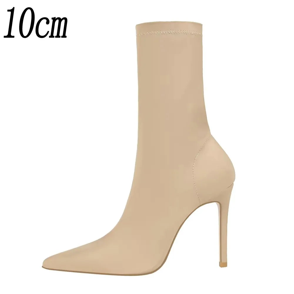 Pointed Toe Elastic High Heel Ankle Boots for Women