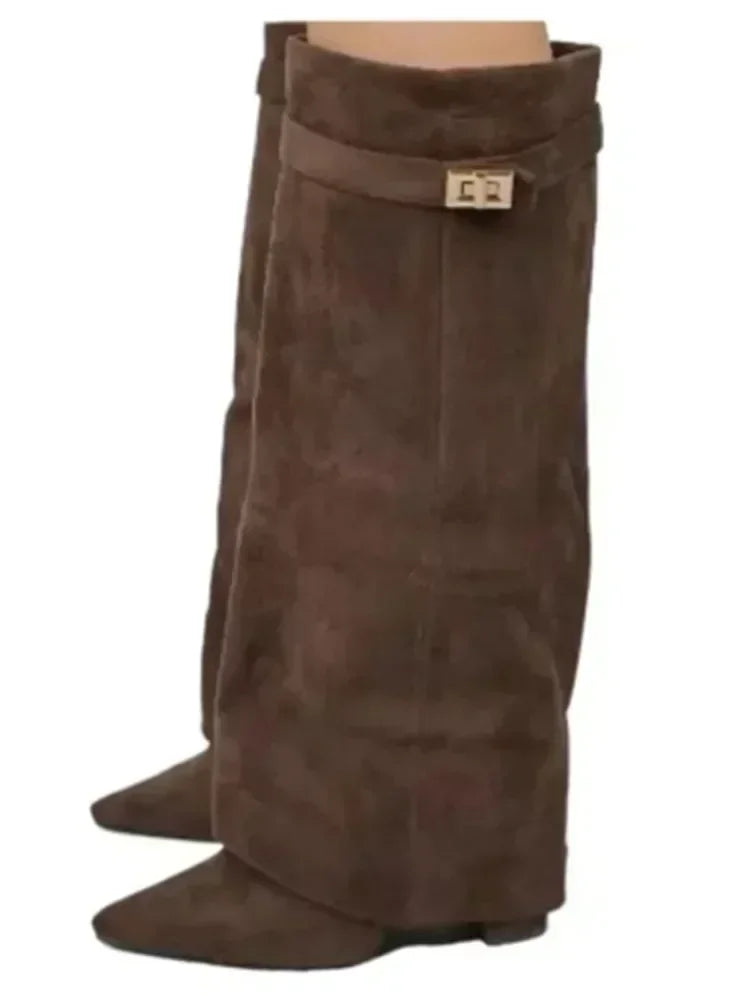 Pointed Toe Thick High Heel Mid Calf Boots for Women