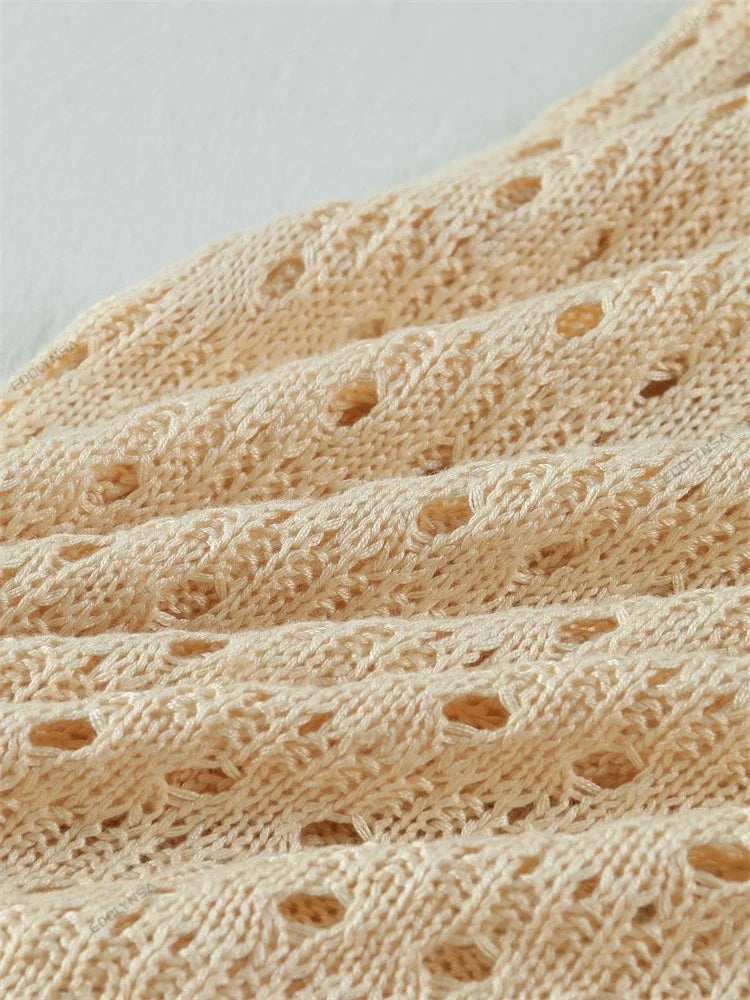 Sexy Knit Cut Out Tassel Spaghetti Strap Bodycon Beach Maxi Dress Summer Women's Holiday Club Party Outfit Swimsuit Cover Up K10