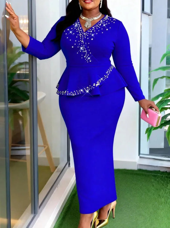Elegant Long Sleeve Plus Size Dashiki Dress for Women