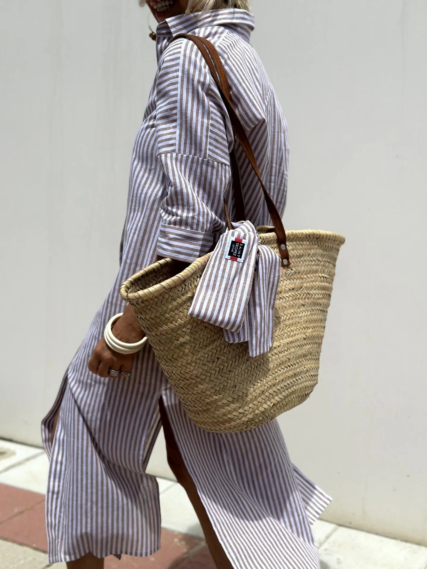 Striped Belted Ankle Length Half Sleeves Lapel Dress for Women