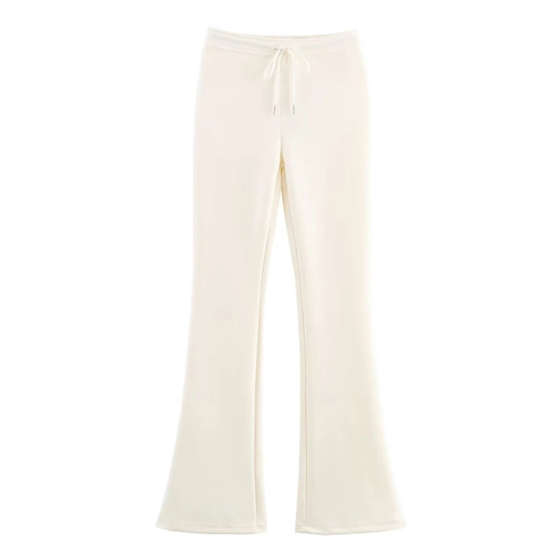 Solid Zip Front Coat and Trousers Two Piece Set for Women Autumn