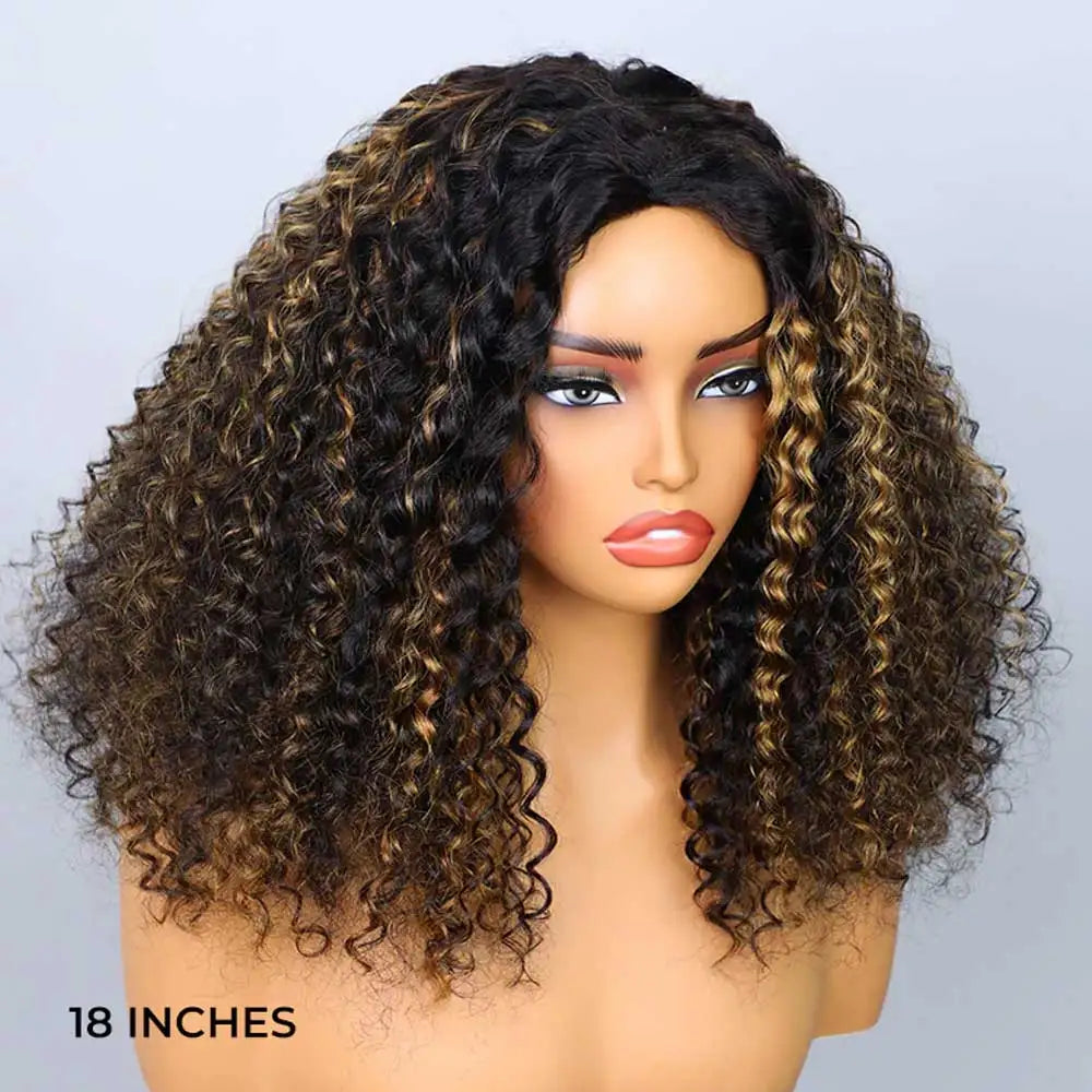 Water Wave Highlight Glueless Half Wig With Seamless Clips for Women