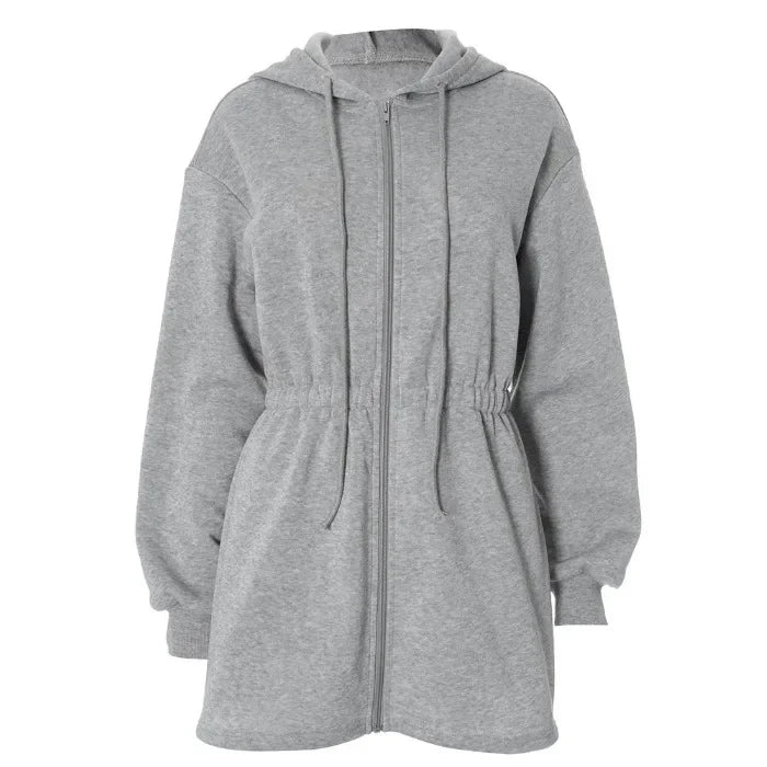Hooded Short Dress for Women Summer and Fall 2025 New Casual Sexy High Waisted Zipper Short Dresses Solid Long Sleeved Dress