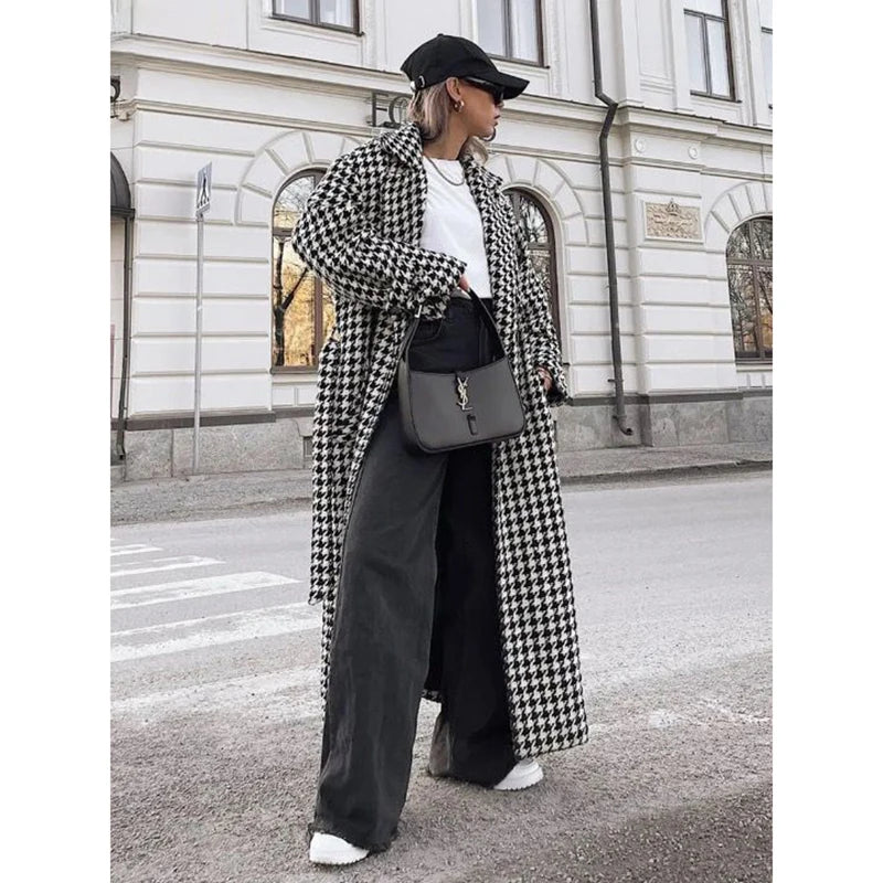 Classic Houndstooth Women's Blazer Luxury Custom Double Breasted Notch Lapel Jacket 1 Piece Elegant Female Clothing Outerwear