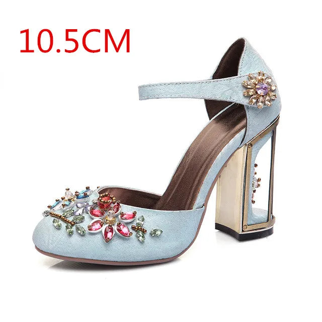 Handmade Rhinestone Embellished Crystal Flower Mary Janes for Women