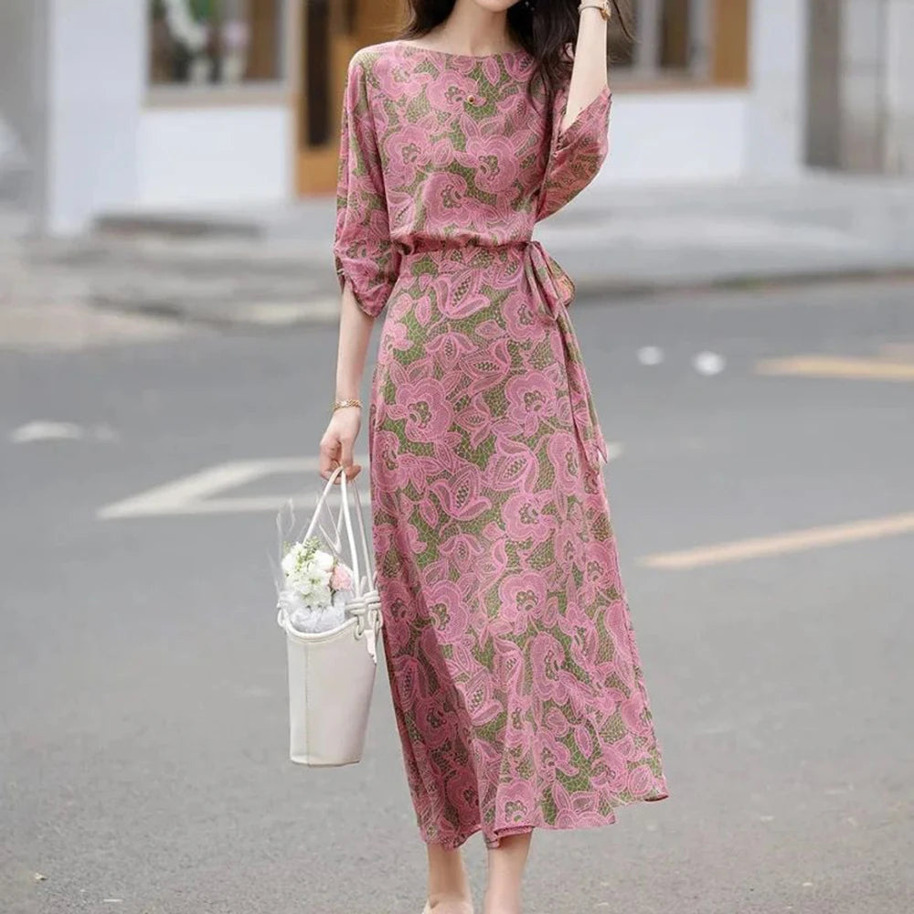 Elegant One Shoulder Wrap Chiffon Midi Dress For Women