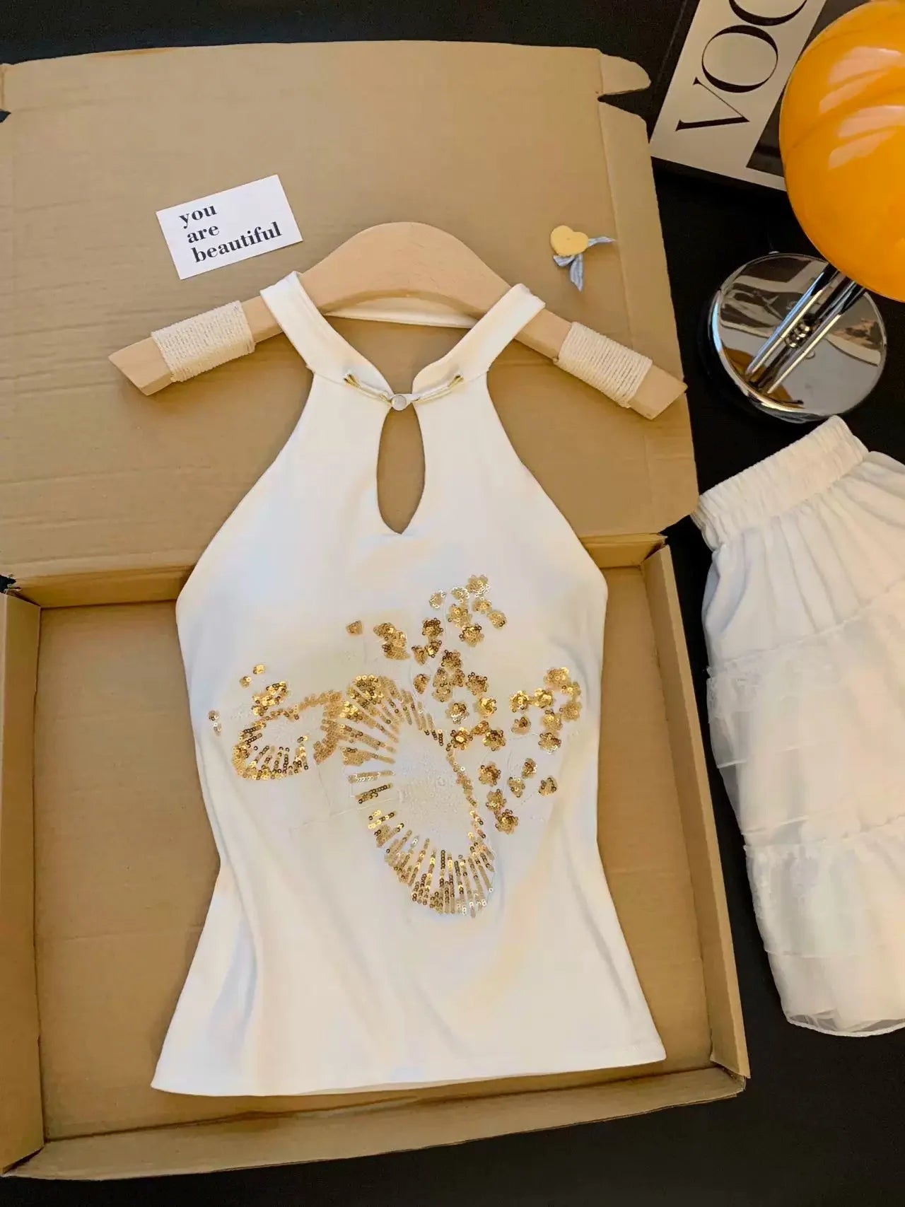 Vintage Sequin Embroidered Backless Camisole For Women