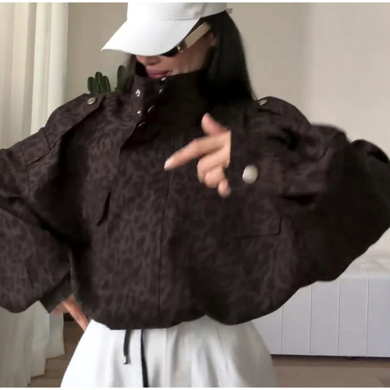 Casual Cropped Jacket With Stand Collar and Drawstring Hem for Women