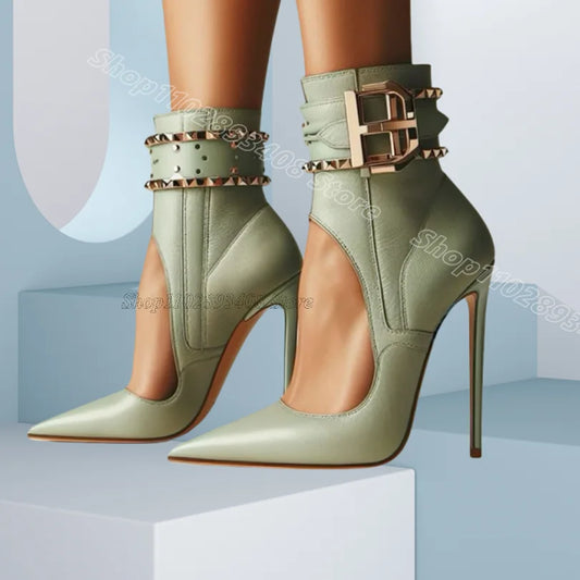 Stiletto Rivet Lace Up Boots