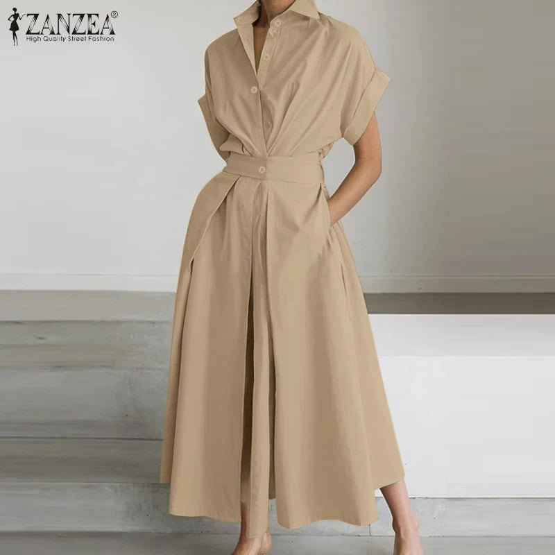 Collared Button Front Maxi Shirt Dress