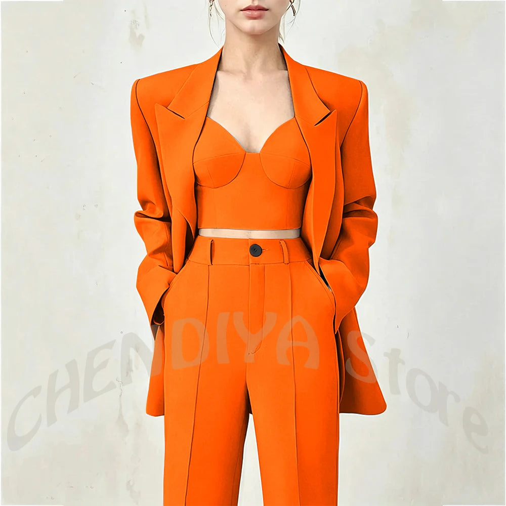 Business Casual Women's Suit Two Piece Peaked Lapel Stylish Double Breasted Formal Outfit Female Jacket Pants Customized