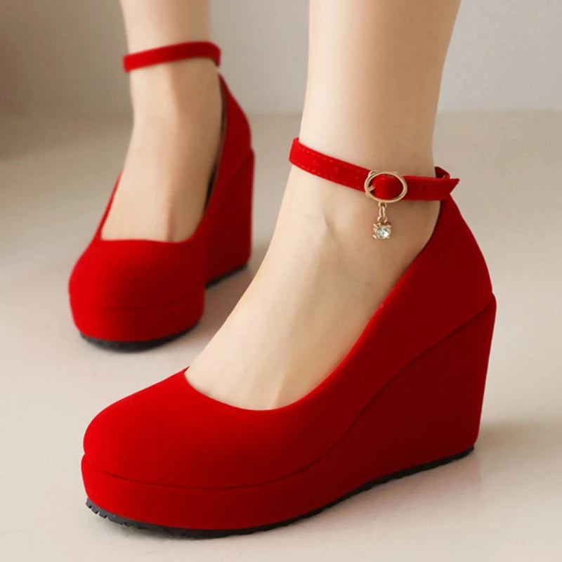 Buckle Strap Platform Wedge Heels