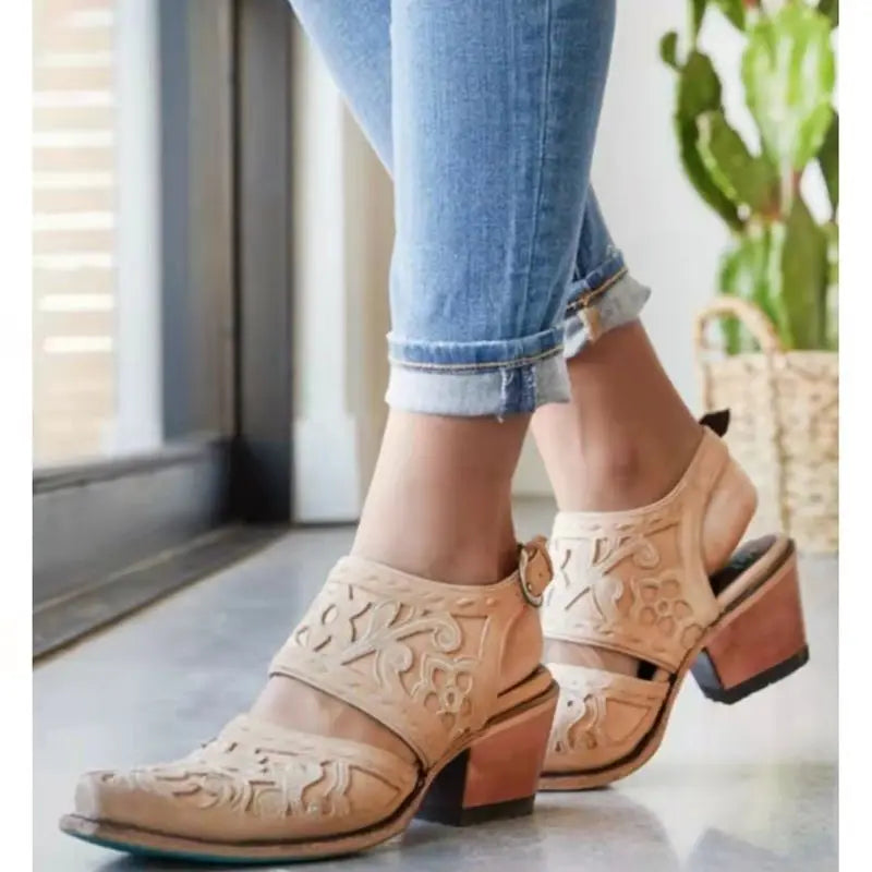 Floral Embellished Square Toe Back Strap Plus Size Sandals for Women