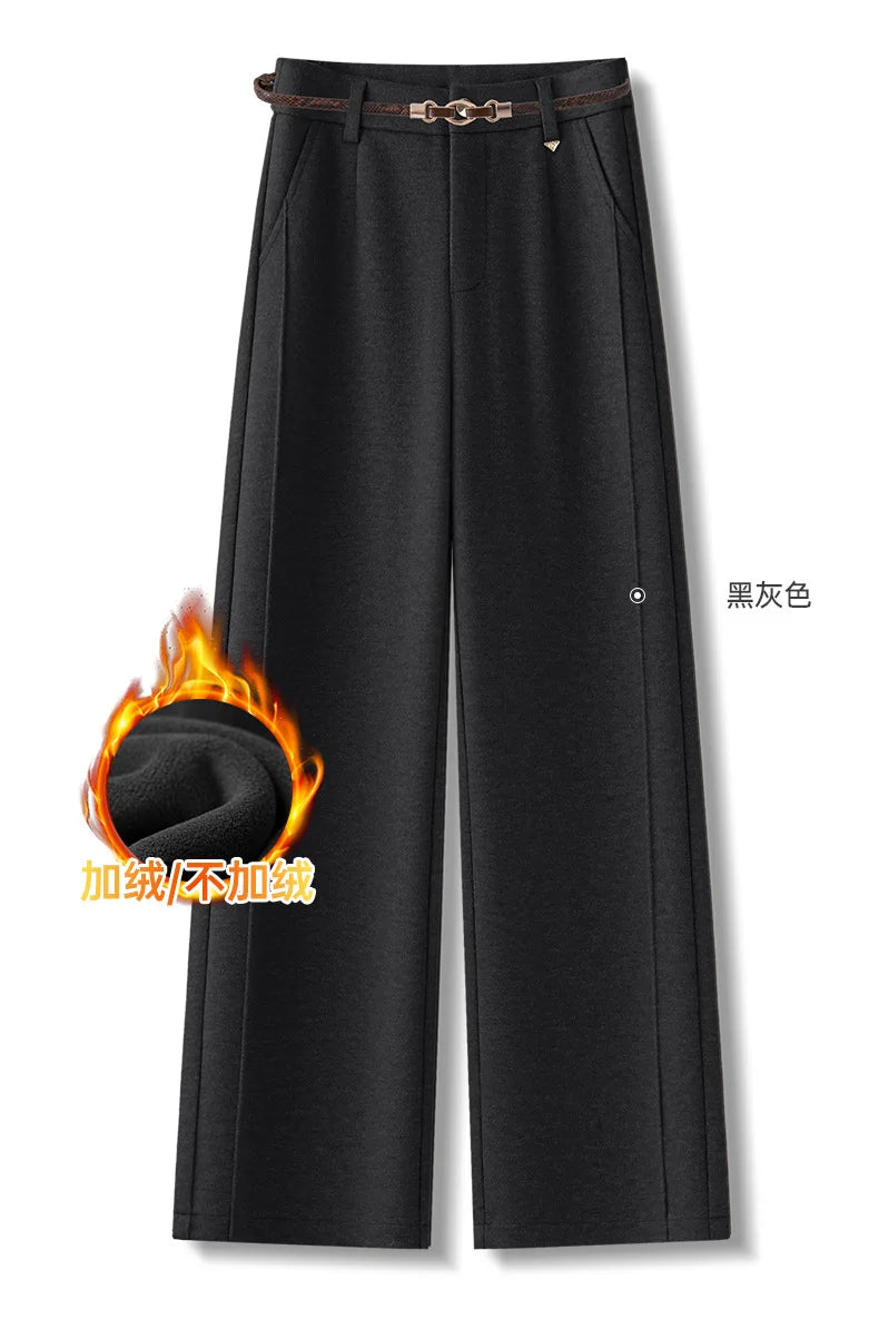 Full Length Textured Woolen Wide Leg Pants For Women
