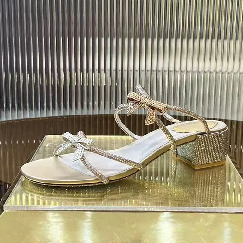 Crystal Rhinestone Butterfly Knot High Heel Sandals for Women