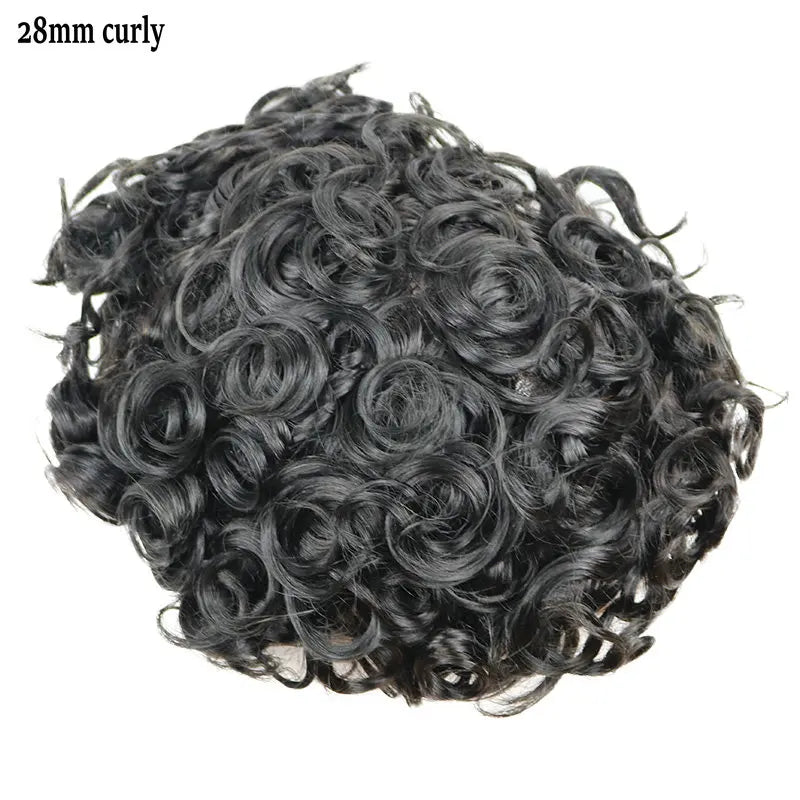 Curly Brazilian Human Hair Lace Base Toupee for Men