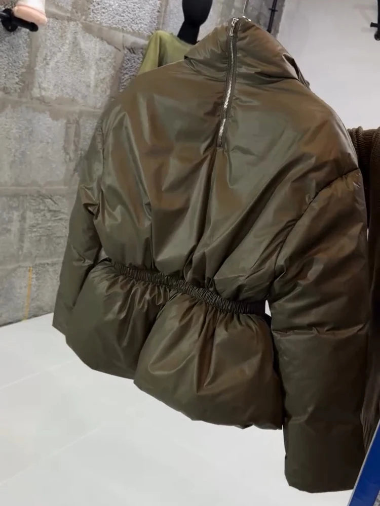 Warm Loose Fit Zipper Jacket With Stand Collar for Women