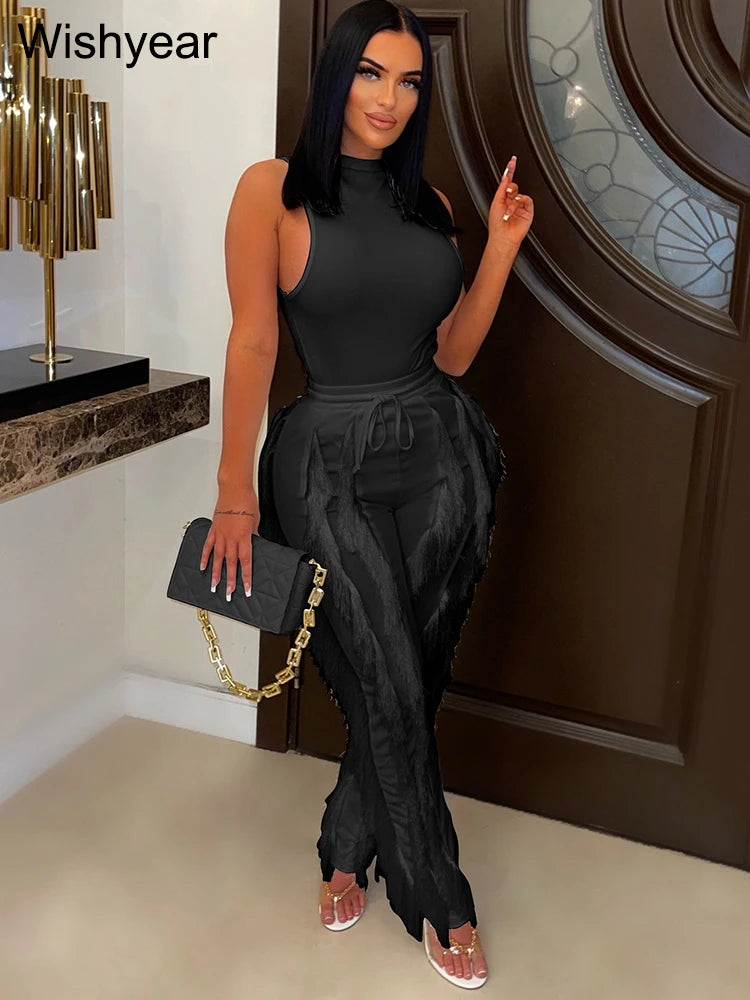Drawstring Fringed Two Piece Set