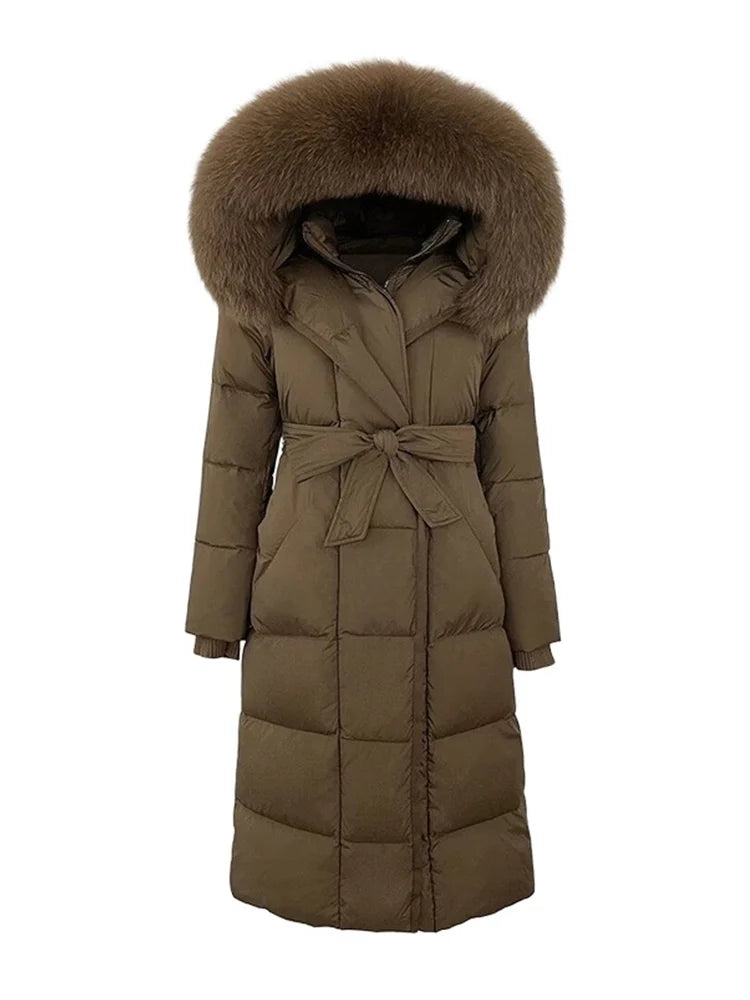 Casual Hooded With Zipper And Lace Up Front And Faux Fur Collar Coat for Women