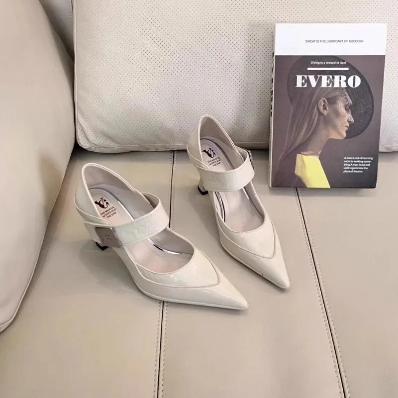 Soft Leather Pointed Toe Pumps With Metal Buckle for Women