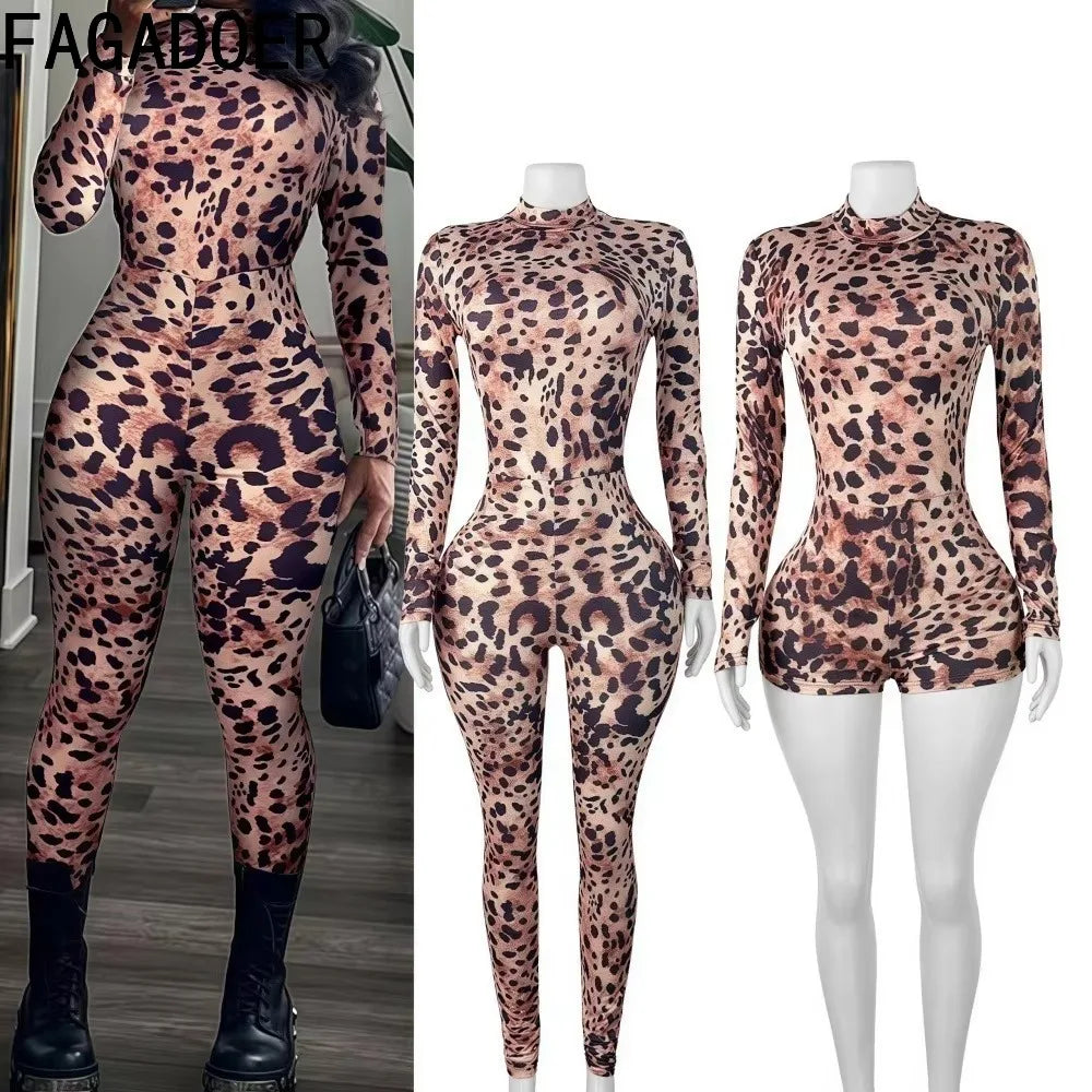 FAGADOER Y2K Sexy Leopard Print Bodycon Jumpsuits Women Spring New Skinny One Piece Rompers Midnight Streetwear Workout Overalls