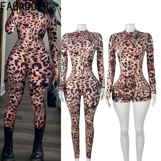 FAGADOER Y2K Sexy Leopard Print Bodycon Jumpsuits Women Spring New Skinny One Piece Rompers Midnight Streetwear Workout Overalls