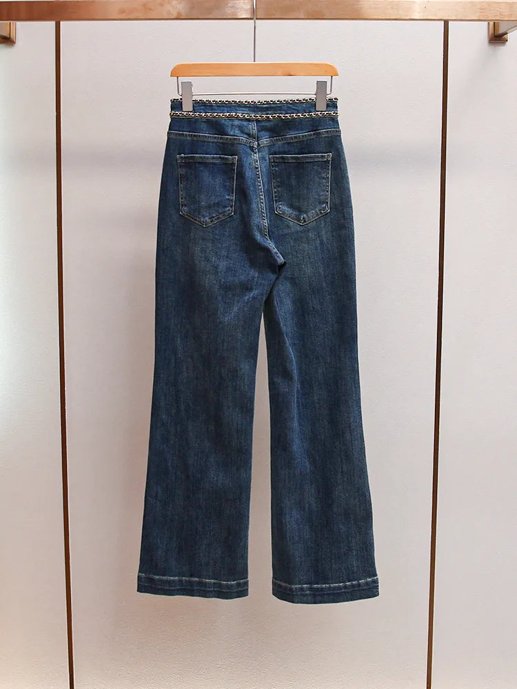 ANJY Autumn Women American Style Vintage High-End Chain Design Slimming Straight Jeans Ins Trend Versatile Wide-Leg Pants A10635
