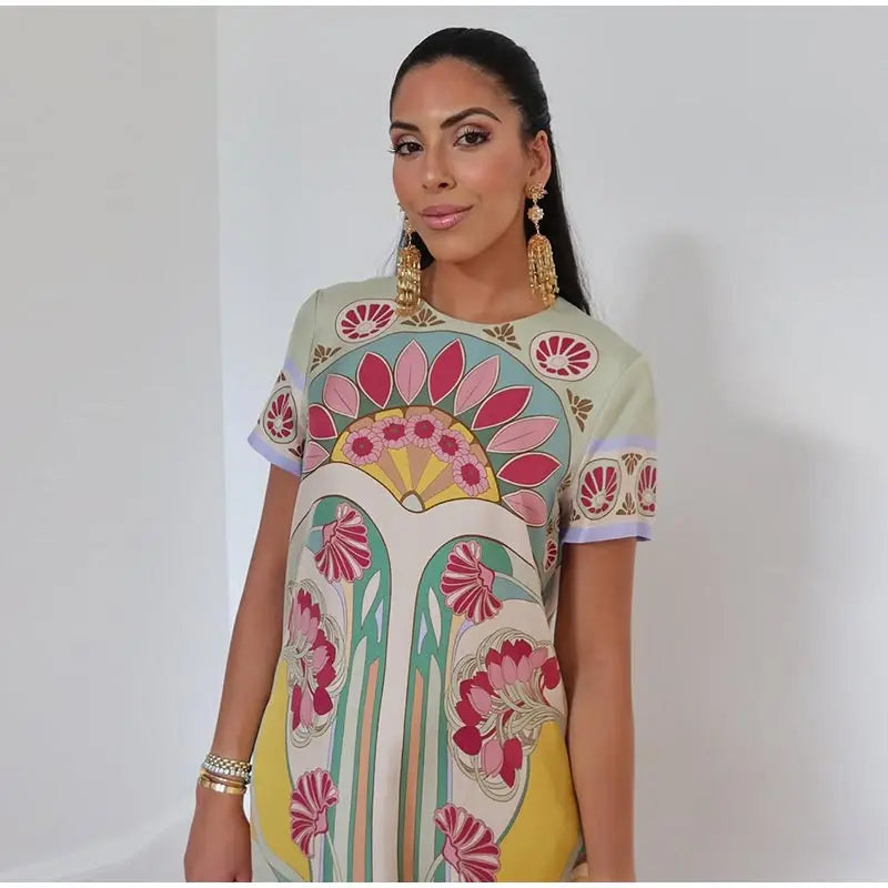 Elegant Floral Print Feather Hem Maxi Dress For Women