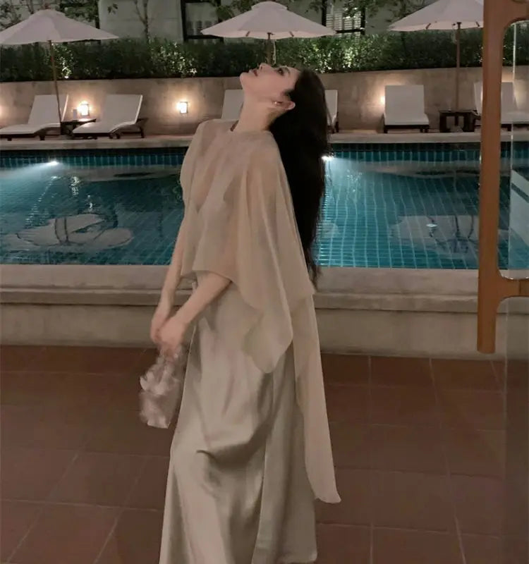 Elegant Lightweight Asymmetric Tulle Summer Blouse For Women