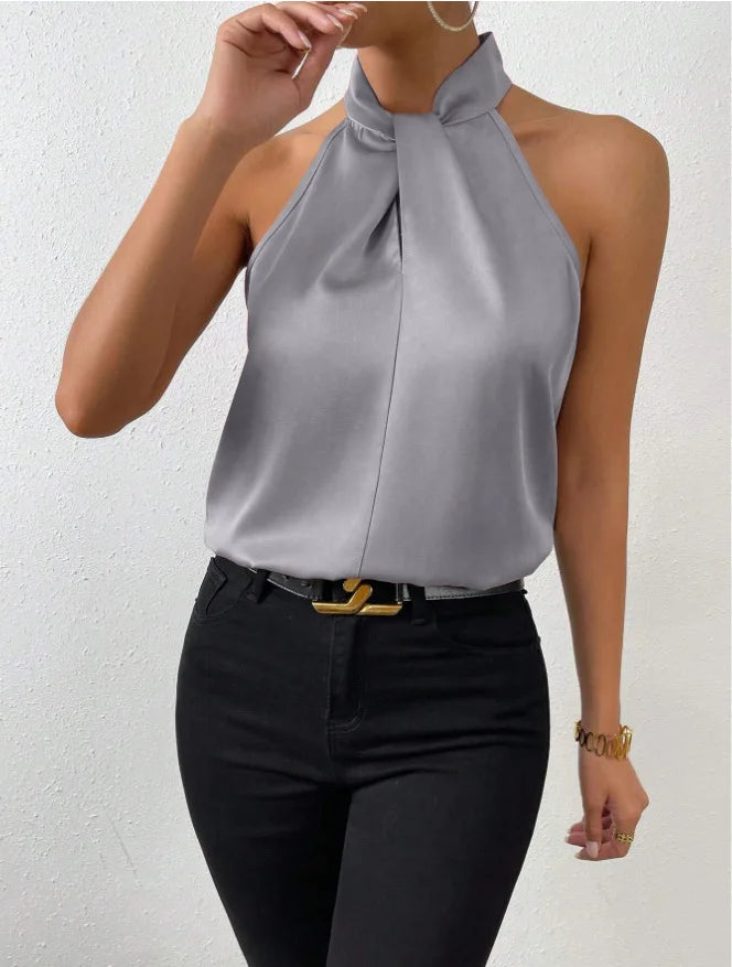 Women's Tops 2025 Summer New European and American Clothes Satin Halter Sleeveless Vest Sexy Commuting Satin Simulated Silk Top