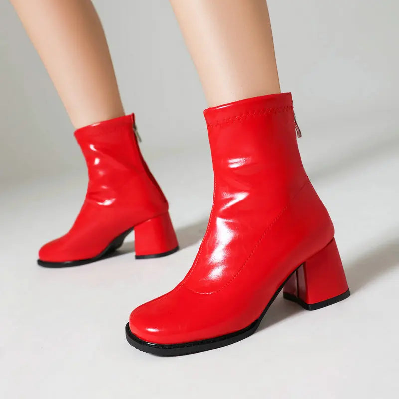 Elegant Warm Block Heel Zip-Up Ankle Boots for Women