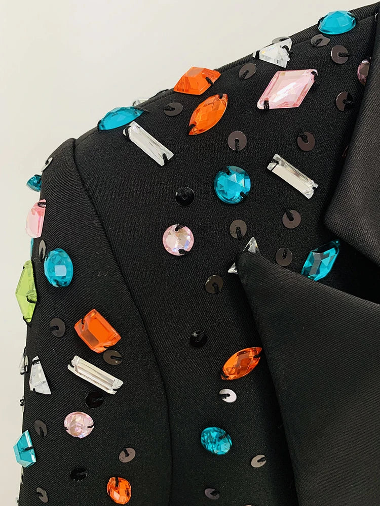 HIGH STREET Newest 2026 Designer Runway Fashion Suit Set Women's Slim Fitting Strass Diamonds Beaded Blazer Pants Set