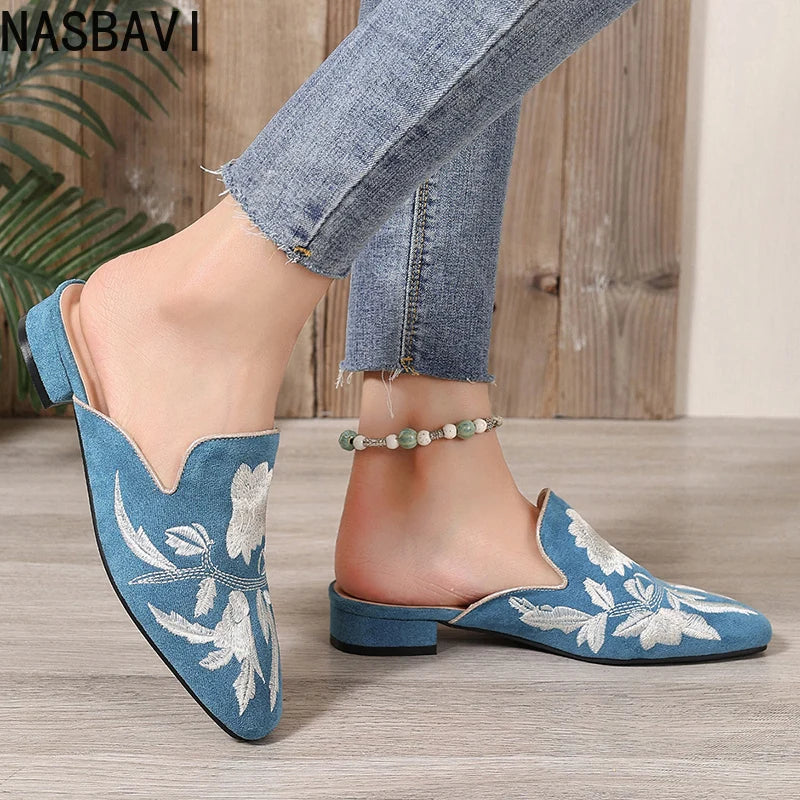 Chic Floral Velvet Embroidered Mules