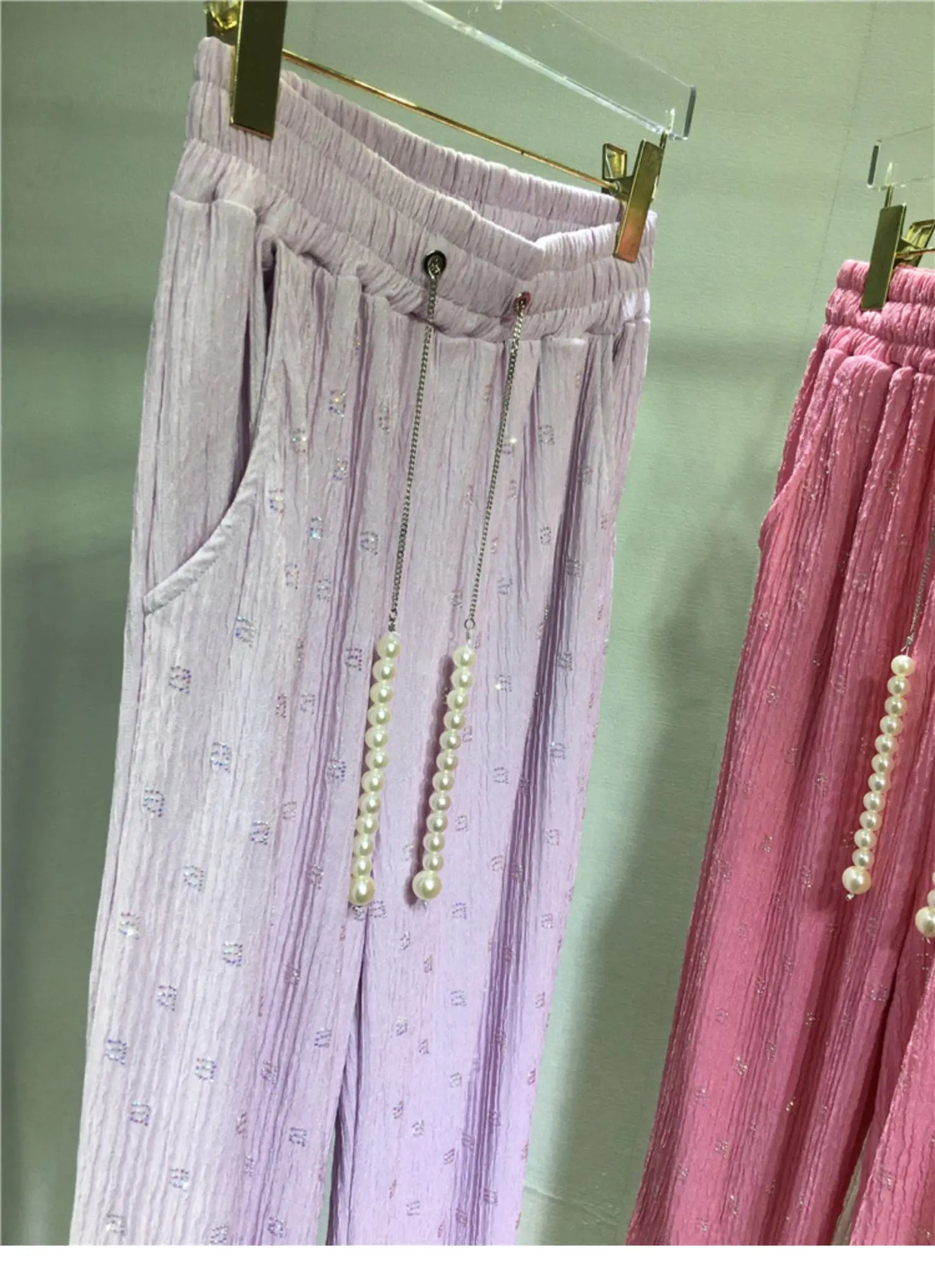 Pink Silk-Feel Wide Leg Pants