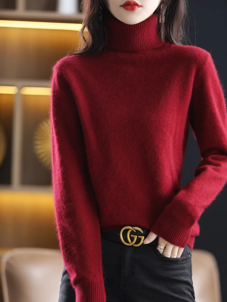 Soft Warm Knit Cashmere Turtleneck Sweater for Women