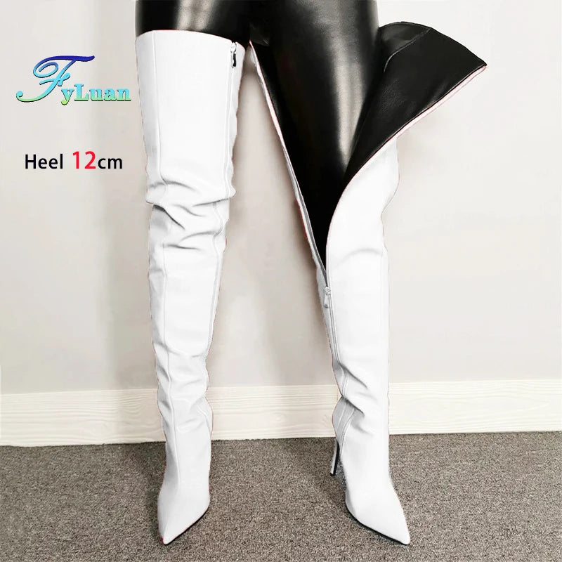 Fashion Leather Side Zipper Pointed Toe Stiletto Over The Knee Boots for Women