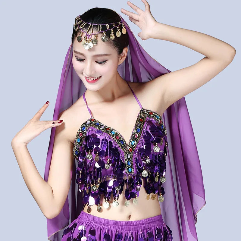 Shiny Colored Sequin Diamond Halter Crop Top for Women