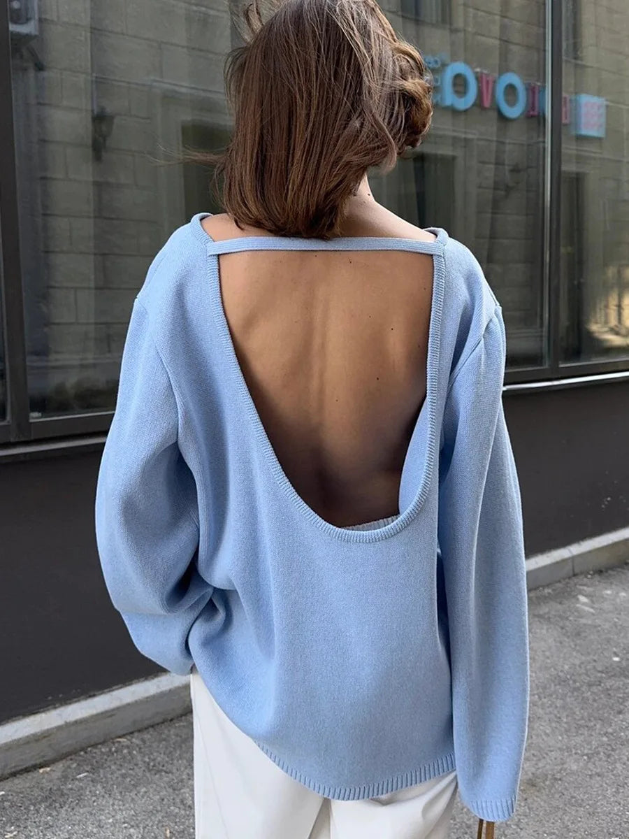 Backless Patchwork Knit Sweater