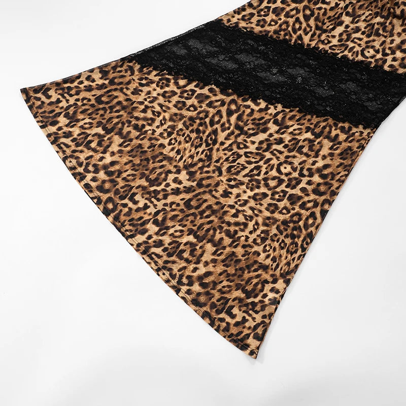 Weird Puss Mesh Patchwork Mermaid Dress Women Leopard Print Sexy Low-Neck Cleavage Backless Ruched Midnight Fashion Long Bodycon